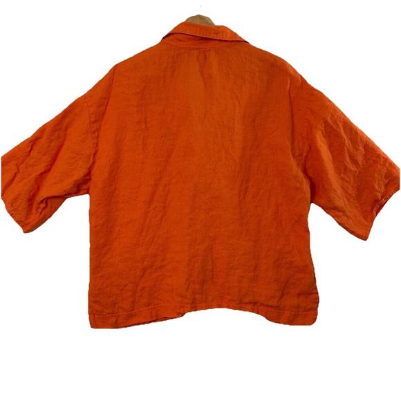Vtg Linen Top Womens M Orange Preppy Quiet Luxury Fall Sustainable Boxy Crop - Picture 6 of 11